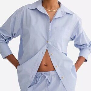 Organic Poplin Long Sleeve Button Down, Blue, NWT